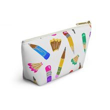 Load image into Gallery viewer, Pencil Art Accessory Pouch — Colorful Pencil Print T-Bottom Makeup Bag