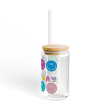 Load image into Gallery viewer, Happy Day Smiley Sipper Glass – 16oz Clear Tumbler with Straw