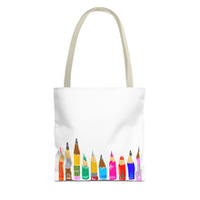 Load image into Gallery viewer, Colored Pencil Row Tote Bag — Art Teacher Gift, School Supplies Canvas Tote