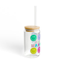 Load image into Gallery viewer, Happy Day Smiley Sipper Glass – 16oz Clear Tumbler with Straw