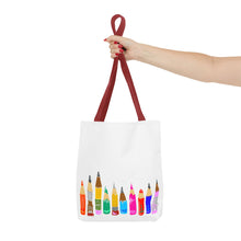 Load image into Gallery viewer, Colored Pencil Row Tote Bag — Art Teacher Gift, School Supplies Canvas Tote