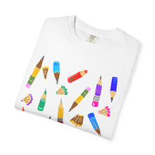 Load image into Gallery viewer, Art Supplies Graphic T-Shirt Comfort Colors— Colorful Pencils