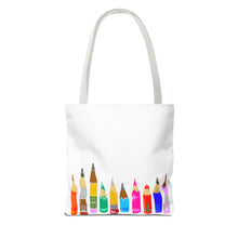 Load image into Gallery viewer, Colored Pencil Row Tote Bag — Art Teacher Gift, School Supplies Canvas Tote