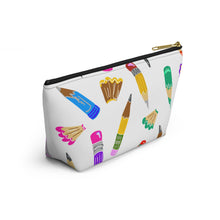 Load image into Gallery viewer, Pencil Art Accessory Pouch — Colorful Pencil Print T-Bottom Makeup Bag