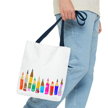 Load image into Gallery viewer, Colored Pencil Row Tote Bag — Art Teacher Gift, School Supplies Canvas Tote