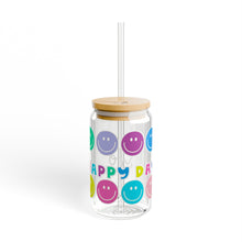 Load image into Gallery viewer, Happy Day Smiley Sipper Glass – 16oz Clear Tumbler with Straw