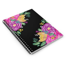 Load image into Gallery viewer, Black Floral Spiral Notebook - Ruled Line