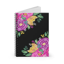 Load image into Gallery viewer, Black Floral Spiral Notebook - Ruled Line