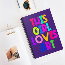Load image into Gallery viewer, This Girl Loves Art Purple Spiral Notebook - Ruled Line