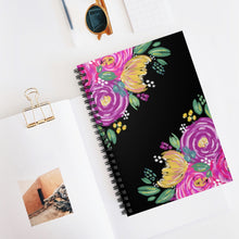 Load image into Gallery viewer, Black Floral Spiral Notebook - Ruled Line