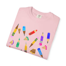 Load image into Gallery viewer, Art Supplies Graphic T-Shirt Comfort Colors— Colorful Pencils

