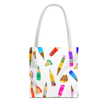 Load image into Gallery viewer, Colorful Pencil Pattern Tote Bag — Cute Art Teacher School Supply Tote
