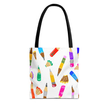 Load image into Gallery viewer, Colorful Pencil Pattern Tote Bag — Cute Art Teacher School Supply Tote
