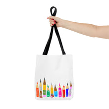 Load image into Gallery viewer, Colored Pencil Row Tote Bag — Art Teacher Gift, School Supplies Canvas Tote
