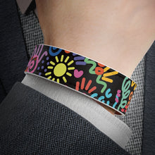Load image into Gallery viewer, Black Doodles Faux Leather Wristband
