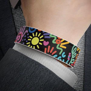 Black Doodles Faux Leather Wristband