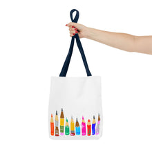 Load image into Gallery viewer, Colored Pencil Row Tote Bag — Art Teacher Gift, School Supplies Canvas Tote
