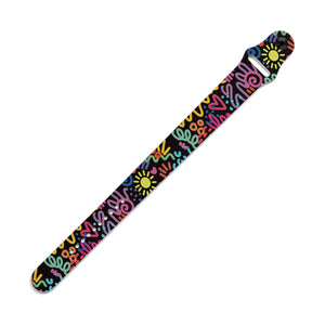 Black Doodles Faux Leather Wristband