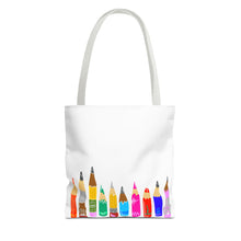 Load image into Gallery viewer, Colored Pencil Row Tote Bag — Art Teacher Gift, School Supplies Canvas Tote
