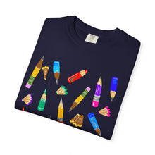 Load image into Gallery viewer, Art Supplies Graphic T-Shirt Comfort Colors— Colorful Pencils
