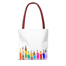 Load image into Gallery viewer, Colored Pencil Row Tote Bag — Art Teacher Gift, School Supplies Canvas Tote
