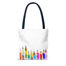 Load image into Gallery viewer, Colored Pencil Row Tote Bag — Art Teacher Gift, School Supplies Canvas Tote
