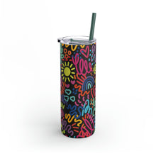 Load image into Gallery viewer, Black Bright Doodles Skinny Matte Tumbler, 20oz
