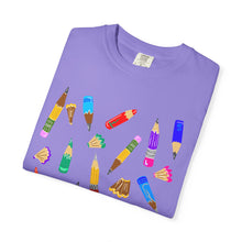 Load image into Gallery viewer, Art Supplies Graphic T-Shirt Comfort Colors— Colorful Pencils
