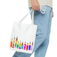 Load image into Gallery viewer, Colored Pencil Row Tote Bag — Art Teacher Gift, School Supplies Canvas Tote
