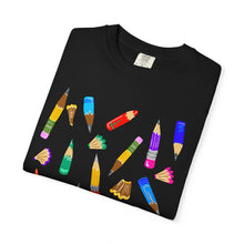 Load image into Gallery viewer, Art Supplies Graphic T-Shirt Comfort Colors— Colorful Pencils
