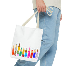 Load image into Gallery viewer, Colored Pencil Row Tote Bag — Art Teacher Gift, School Supplies Canvas Tote
