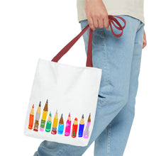 Load image into Gallery viewer, Colored Pencil Row Tote Bag — Art Teacher Gift, School Supplies Canvas Tote
