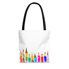 Load image into Gallery viewer, Colored Pencil Row Tote Bag — Art Teacher Gift, School Supplies Canvas Tote
