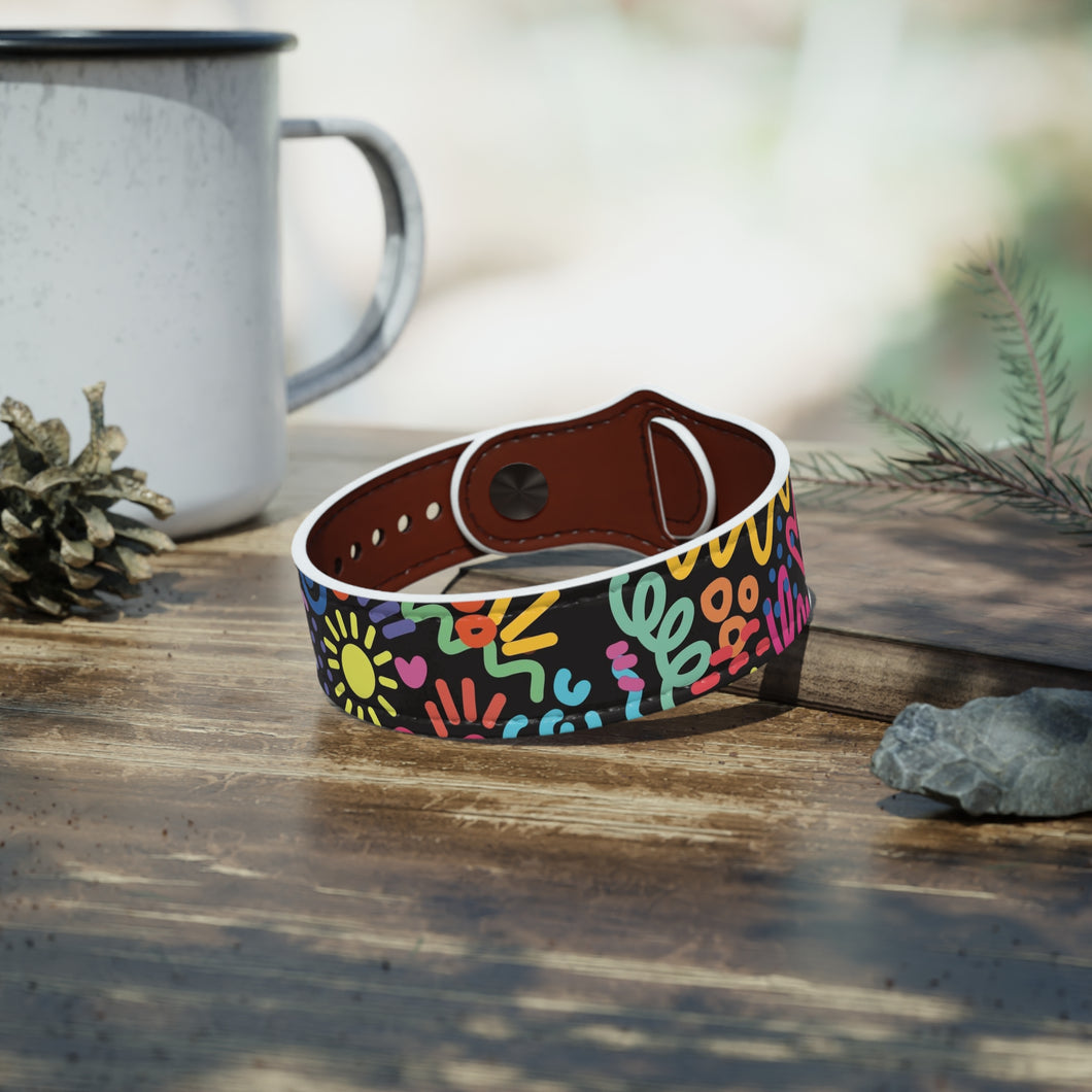 Black Doodles Faux Leather Wristband
