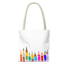 Load image into Gallery viewer, Colored Pencil Row Tote Bag — Art Teacher Gift, School Supplies Canvas Tote
