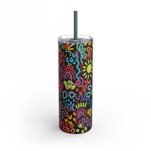 Load image into Gallery viewer, Black Bright Doodles Skinny Matte Tumbler, 20oz
