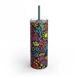 Black Bright Doodles Skinny Matte Tumbler, 20oz