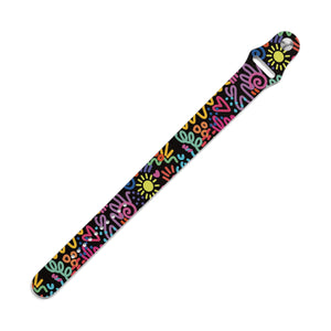 Black Doodles Faux Leather Wristband