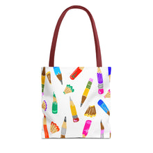 Load image into Gallery viewer, Colorful Pencil Pattern Tote Bag — Cute Art Teacher School Supply Tote
