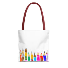 Load image into Gallery viewer, Colored Pencil Row Tote Bag — Art Teacher Gift, School Supplies Canvas Tote
