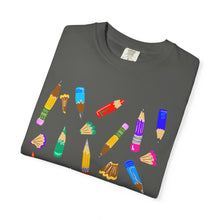 Load image into Gallery viewer, Art Supplies Graphic T-Shirt Comfort Colors— Colorful Pencils
