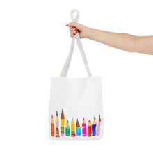 Load image into Gallery viewer, Colored Pencil Row Tote Bag — Art Teacher Gift, School Supplies Canvas Tote

