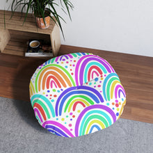 Load image into Gallery viewer, White Rainbow Tufted Floor Pillow, Round
