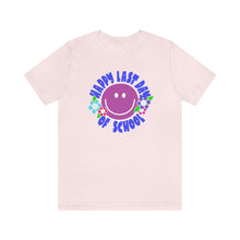 Load image into Gallery viewer, Happy Last Day of School Purple Smilie! Unisex Jersey Short Sleeve Tee
