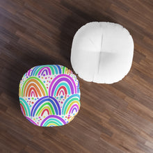 Load image into Gallery viewer, White Rainbow Tufted Floor Pillow, Round
