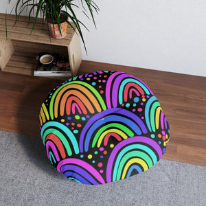 Black Rainbow Tufted Floor Pillow, Round
