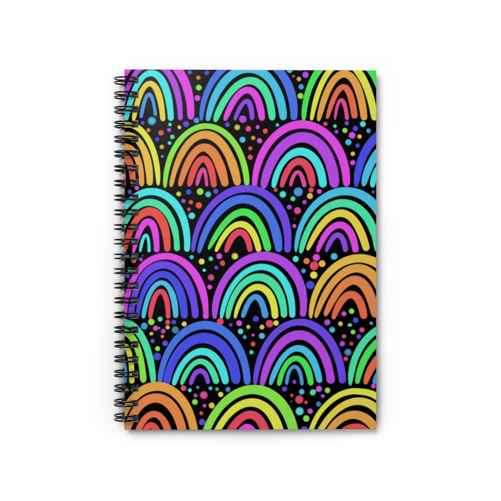 Black Neon Rainbows Spiral Notebook - Ruled Line