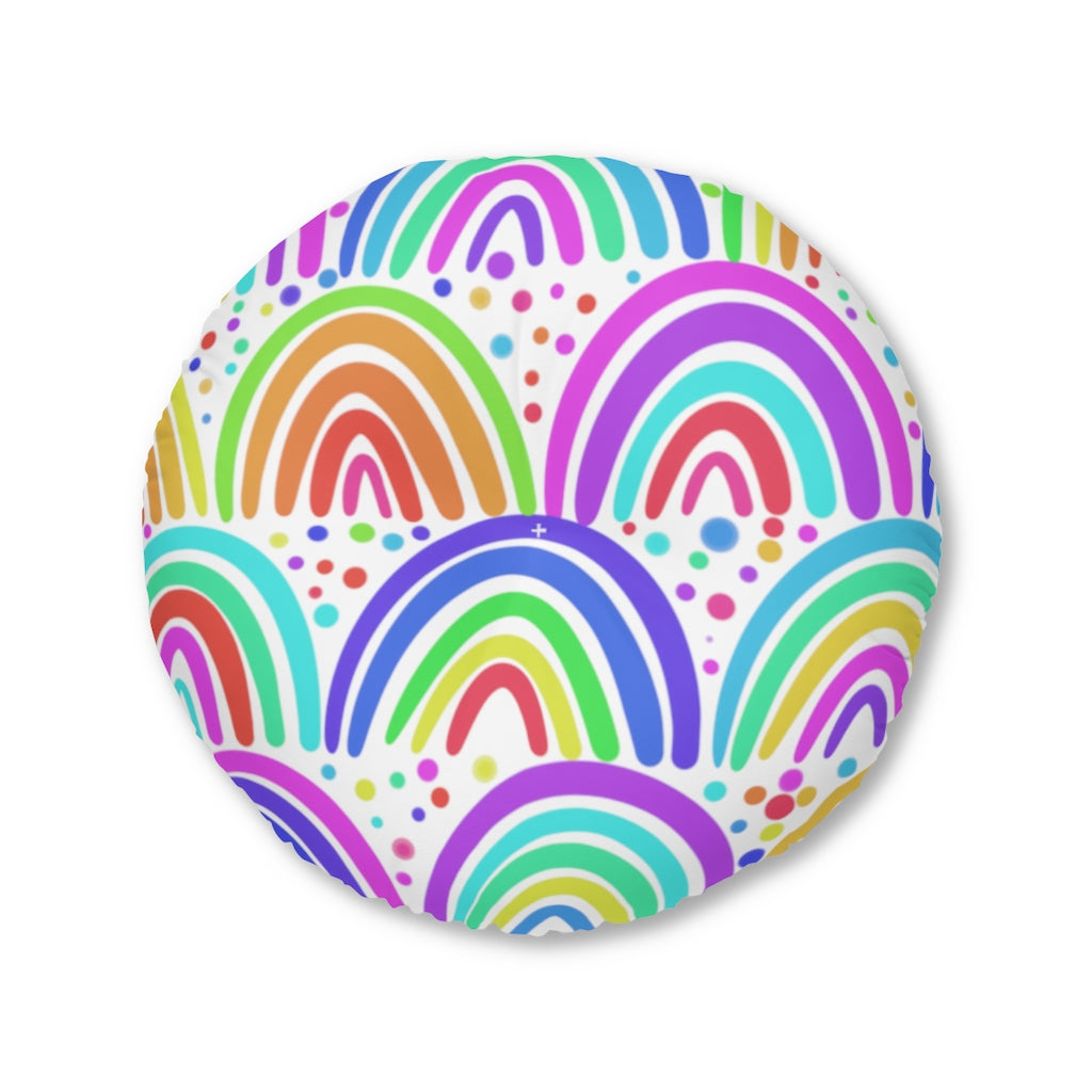 White Rainbow Tufted Floor Pillow, Round