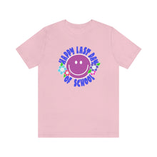 Load image into Gallery viewer, Happy Last Day of School Purple Smilie! Unisex Jersey Short Sleeve Tee
