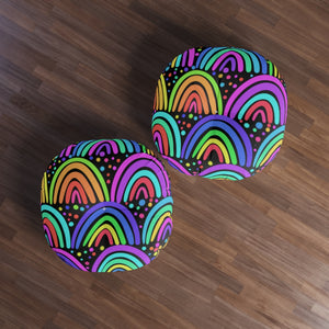 Black Rainbow Tufted Floor Pillow, Round